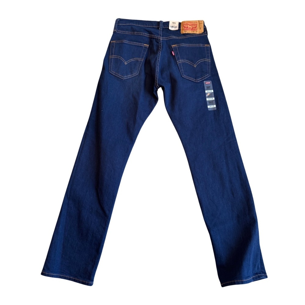 Levis 501 Original Fit Mens Jeans Dark Wash Indigo Blue Button Fly 30x32 NEW - Picture 3 of 5